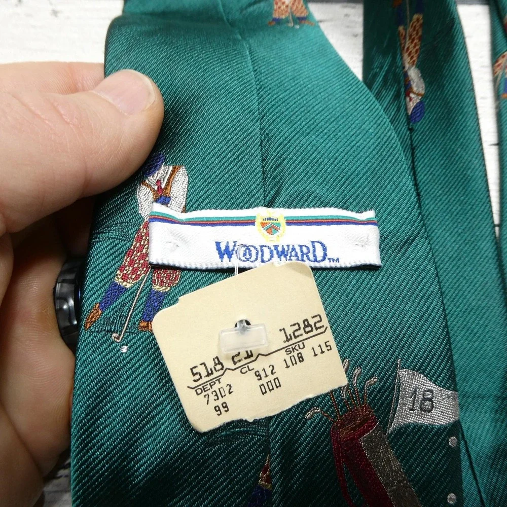Woodward Tie Mens One Size Green Golf Golfer Bag Sports Novelty Necktie‎